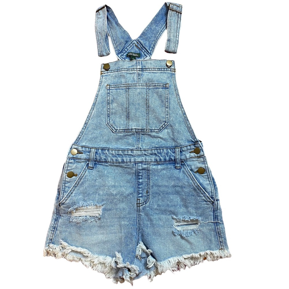 Wild Fable Distressed Denim Short Overalls Frayed Hem Light Wash Romper - Picture 2 of 6